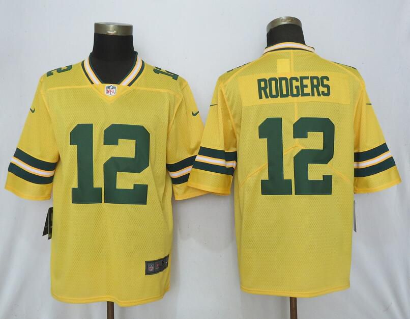 Men Nike Green Bay Packers #12 Rodgers 2019 Vapor Untouchable Gold Inverted Legend Limited Jersey